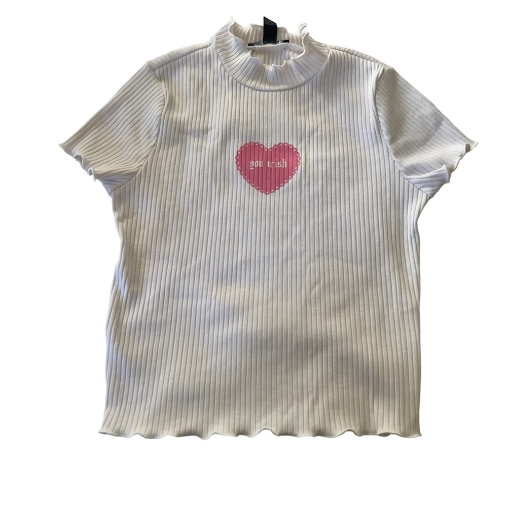 Small Forever 21 White/ Pink ruffled short sleeve
